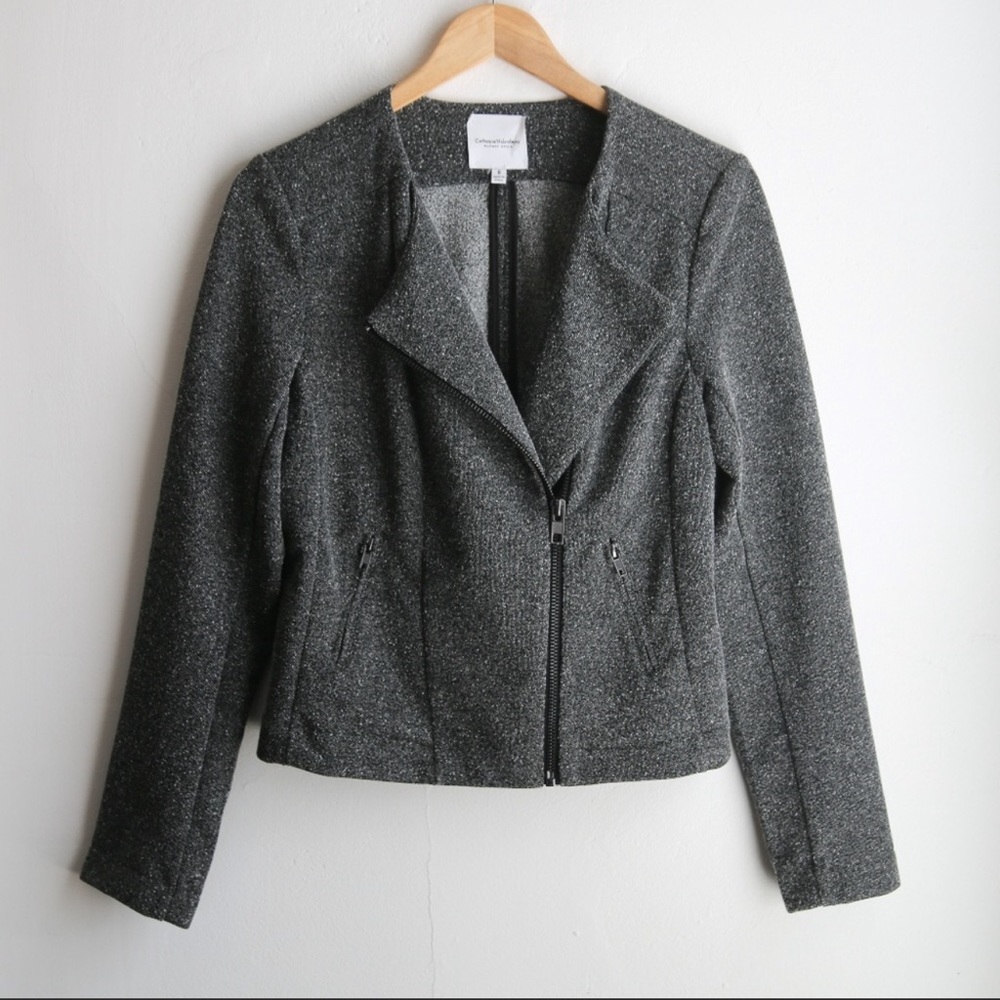 🆕 Catherine Malandrino Grey Moto Blazer Size XL